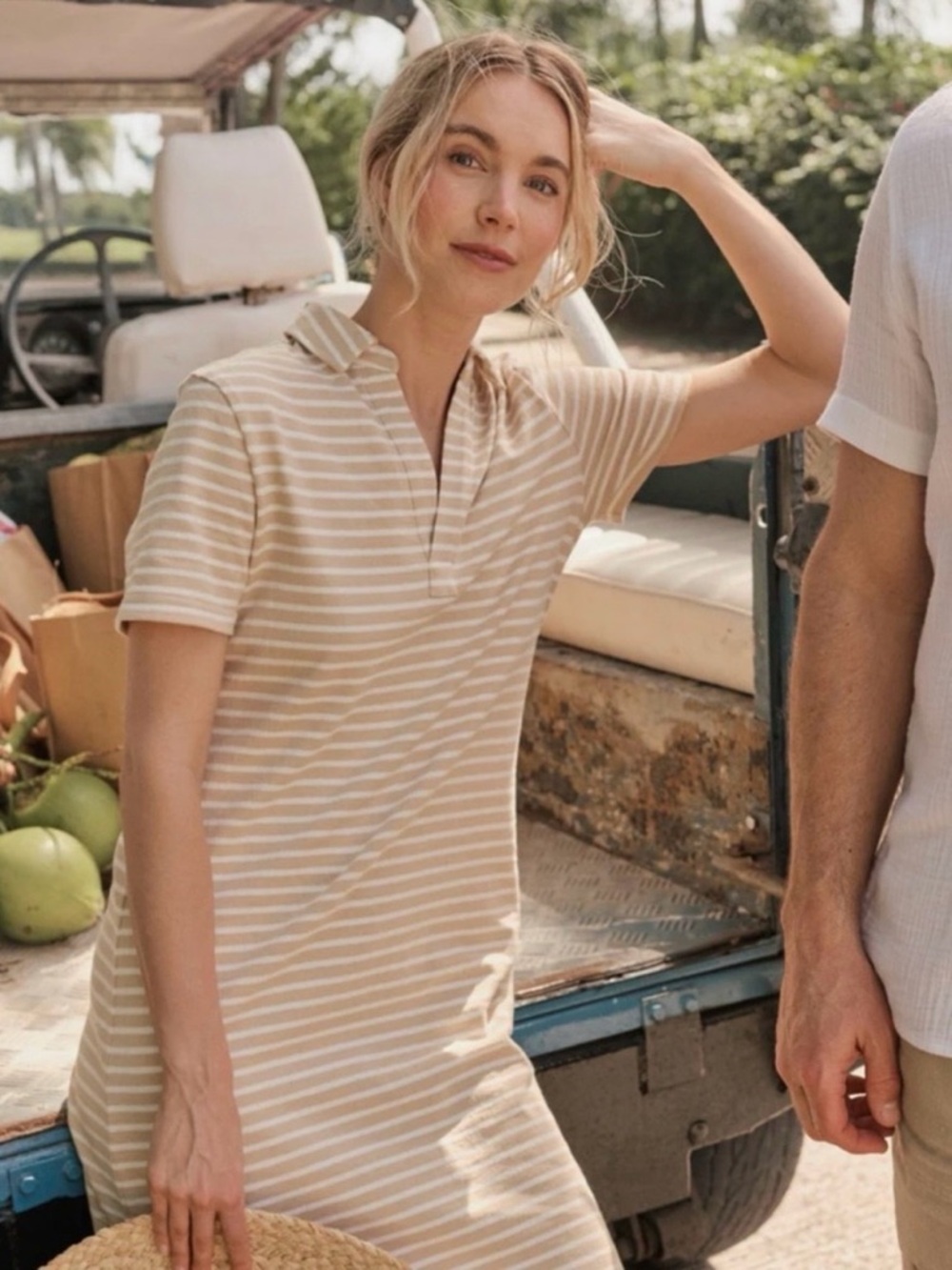 NWT Southern Tide Demi Stripe Irish Cream Preppy Coastal Polo Shirt Dress